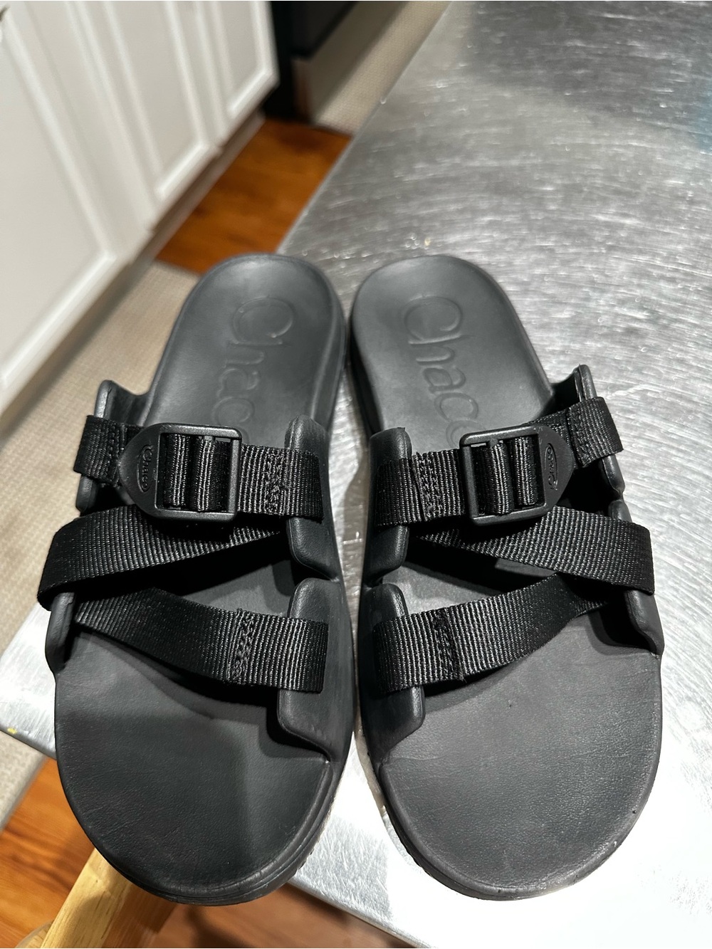 Chaco Black Adjustable-Strap Slide Sandals